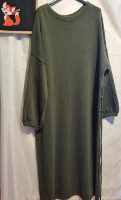 Made in Italy, Damen Kleid, Strick-Kleid, Lang, Warm, Khaki, Einheitsgröße