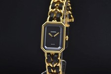 Chanel Premiere H0001 GP Leather Large Size Ladies Quartz Black Dial Watch Used