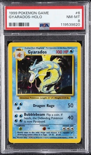 1999 POKEMON BASE SET UNLIMITED #6 GYARADOS-HOLO PSA 8