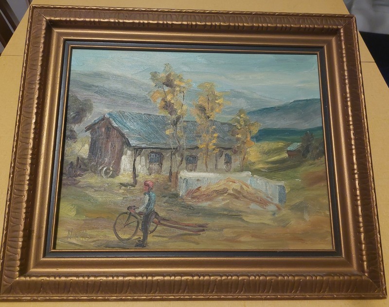 Charles Nivens Oil On Canvas Board Painting, Vintage