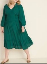Old Navy Dress Womens XXL Green Waist Defined Tiered Midi Boho Cottage Spring