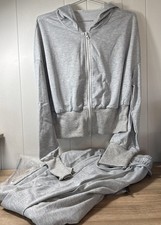 Sweatsuit Tracksuit Lounge Suit Women 2 Piece Long Sleeve Pockets Gray Sz L DD2