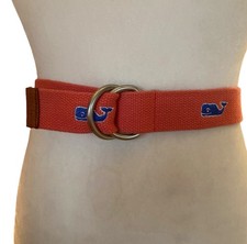 Vineyard Vines Boys Salmon Color Whale Print Logo Cotton Belt Size Medium Preppy