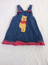 Vintage Disney Winnie the Pooh Bear 100 Acre Y2K Denim Overall Dress Kids 4T