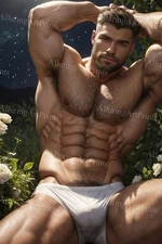 Male Model Photo Print Muscular Handsome Shirtless Hunk Abs -U204