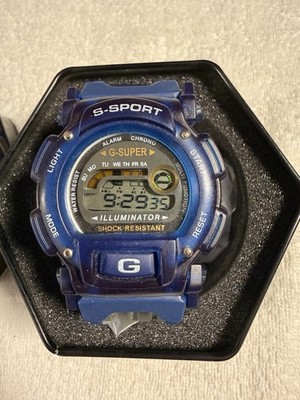 2000 s G-SHOCK G-Super Men's Shock-Resistant Digital Blue Wristwatch with Box