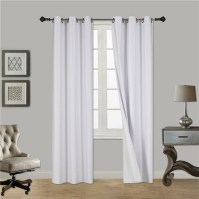  2 GEOMETRIC/SOLID PANEL BLACKOUT DRAPE SILVER GROMMETS WINDOW CURTAIN 37''W EACH