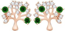 Simulated Diamond Emerald Tree Of Life Stud Earrings in 14K Gold Plated Silver