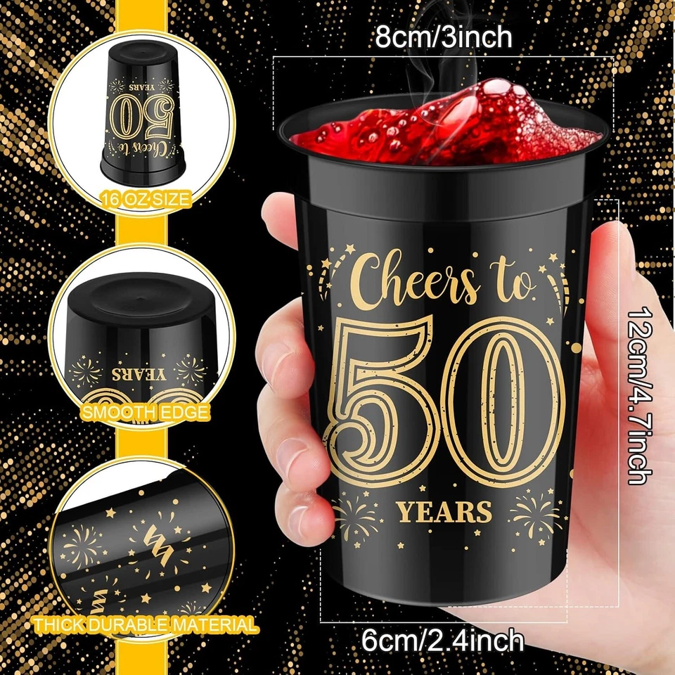 40 шт. чашек на день рождения 16 унций 40th 50th 60th 70th Birthday Cups Cheers to 40 50 60 70 Years - Изображение 2 из 4