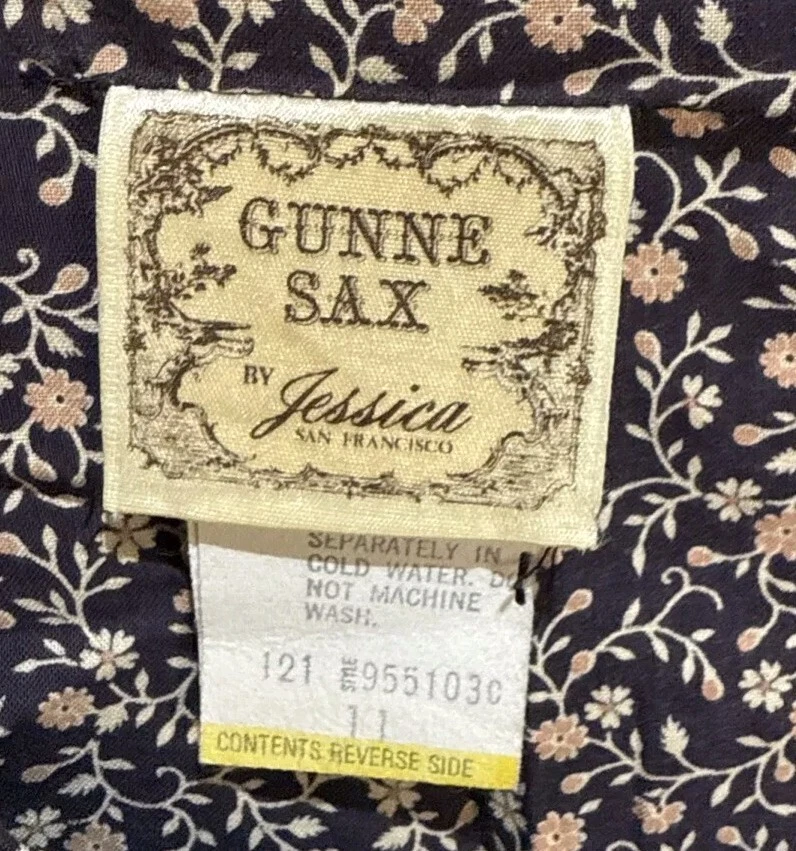 Vestido midi Gunne Sax para mujer floral de encaje cuello en V manga larga pradera talla 11 Foto 3 de 4