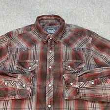 BKE Pearl Snap Button Shirt Mens Large Brown Plaid Western Long Sleeve