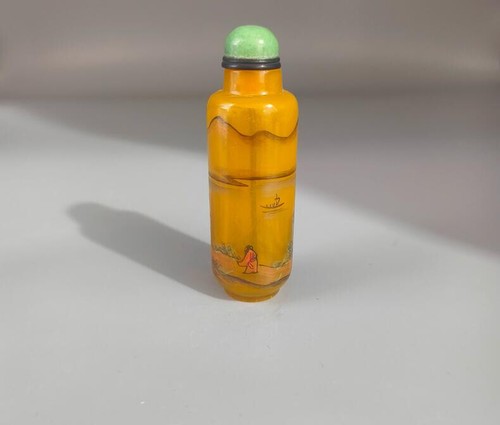 CH87 Chinese Gemstone yellow Glass Inside painting scenery Snuff bottle - Picture 2 of 8
