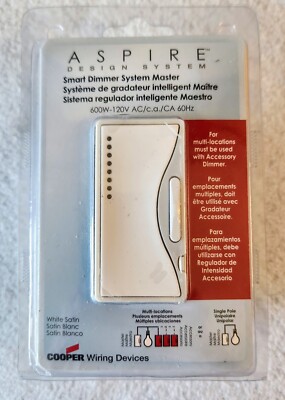 Cooper Aspire White Satin/Gray Smart Dimmer Switch Preset MultiWay 9534WS NIP 