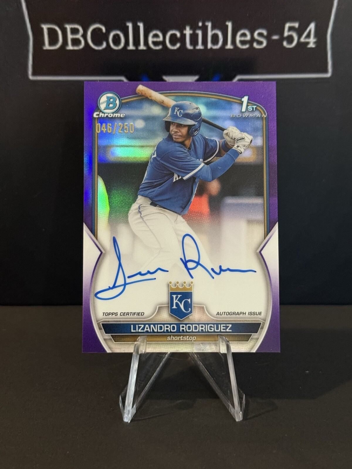 2023 Bowman Chrome Lizandro Rodriguez 1st Purple Auto 046/250 Royals