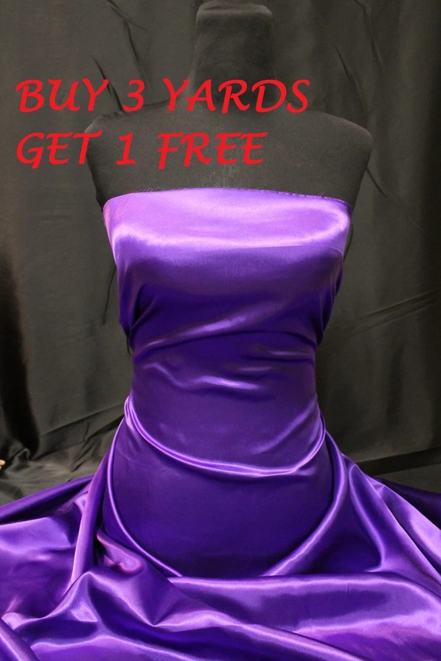 Material de tela artesanal satinado liso púrpura brillante para hacer vestidos EXTRA ANCHO 55 PULGADAS)