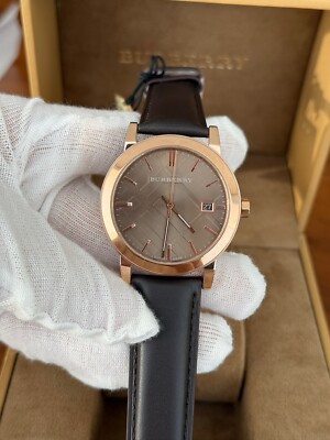 Burberry Taupe Check Pattern DialBrown Leather Strap Men's Watch BU9013