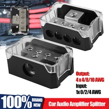 2Pcs Power Ground Amp Distribution Block 0/2/4 Gauge Input 4/8/10 Gauge Output