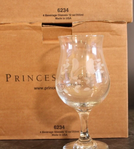 Princess House Heritage 6234 Set Of 8 Beverage Glasses 12oz 7" w/Box