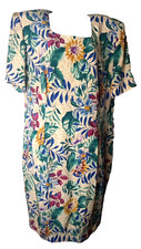 Vintage 90s Maggy London Floral Short Sleeve Silk Knee Length Pencil Dress Sz 18