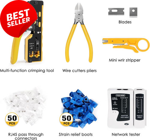 RJ45 Crimp Tool Kit, Ethernet Pass through Crimper, Network Cat5 Cat6 Cat7 Crimp - Picture 2 of 12