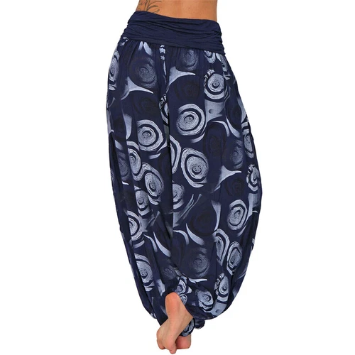 Women Elastic Waist Boho Floral Harem Trousers Baggy Wide Leg Palazzo Pants - Picture 54 of 60
