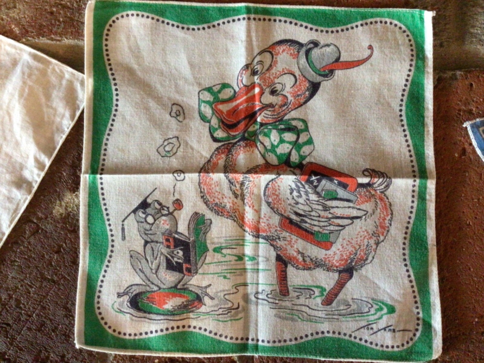 Vintage 1950's Lot Of 3 Child Hankies One RARE Tom Lamb Signed Other Marked C O image 3