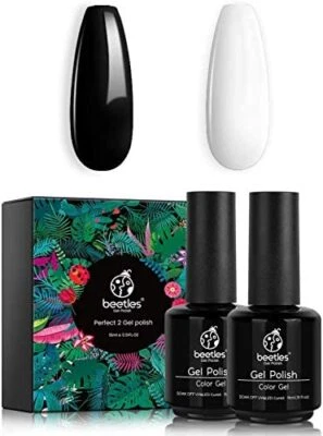 Beetles Gel Nail Polishes- 2 Pcs 15ml Black White Colors Gel Polish Set Soak Of