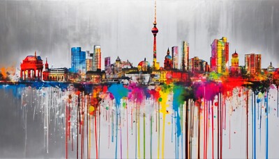 Silber Alu Edition! Berlin Skyline  150x80 cm Pop Art/Street Art/City/Stadt