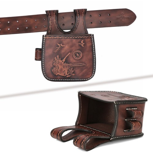 TOURBON Leather Shotgun Cartridge Bag Belt Pouch 12GA Waist Case Shells Carrier - Picture 4 of 24