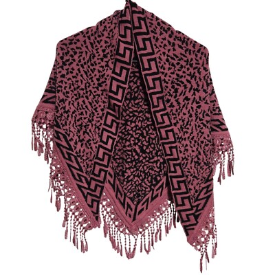 Pink Black Knit Triangle Wrap Shawl Scarf Fringe Lace Trim Womens One Size