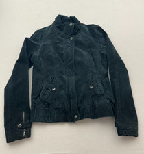 Bershka giacca vera pelle donna grande nera full zip foderata tasca a scatto