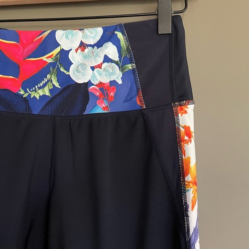 ATHLETA Tropical Precision Leggings Size Small Navy Blue Floral Mesh Panels Gym - Picture 9 of 23