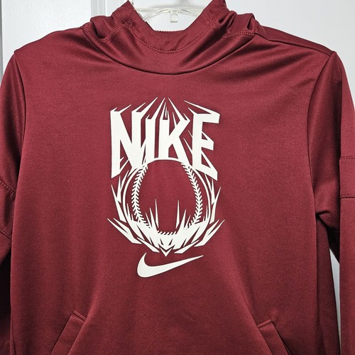 NIKE Hoodie Youth Large Burgundy Swoosh Dri Fit Baseball Pullover GUC - Picture 3 of 9
