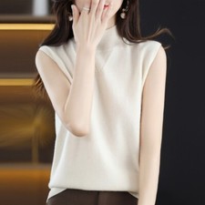 Women Mock Neck Sweater Vest Blouse Sleeveless Knitted Vest Tank Top Slim Fit