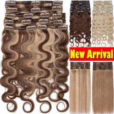 US FAST Wavy Thick Clip In Remy Human Hair Extensions Double Weft Full Head LONG