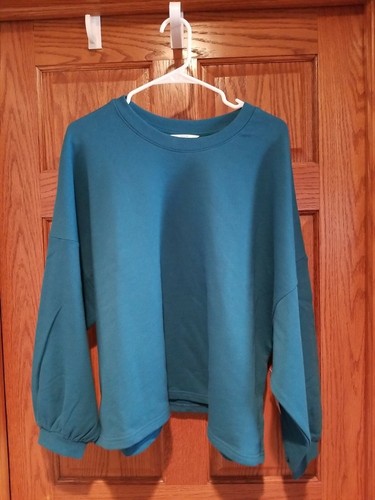 Time and Tru Women's Balloon Sleeve Sweatshirt Teal Green X Large (16/18) NWT - Picture 3 of 4