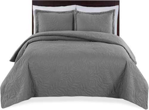 Bedding Oversize Lightweight 3 Piece Coverlet Set (Charcoal, King/California Kin - Picture 1 of 1