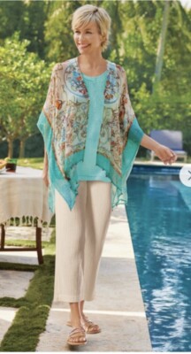 Soft Surroundings Beach Bound Pull On Gauze Crop Pants Women Size L 14/16 Ecru