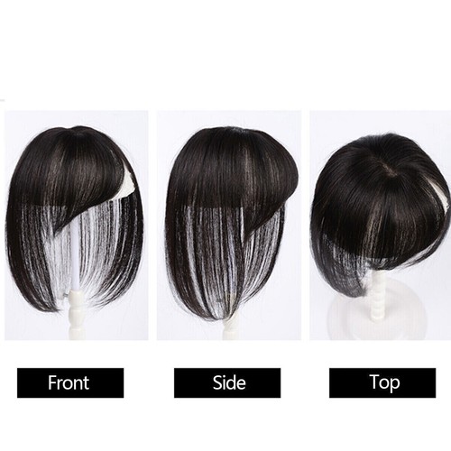 Women Straight 100% Remy Human Hair Topper Toupee Hairpiece Top piece with Bang - Picture 9 of 14