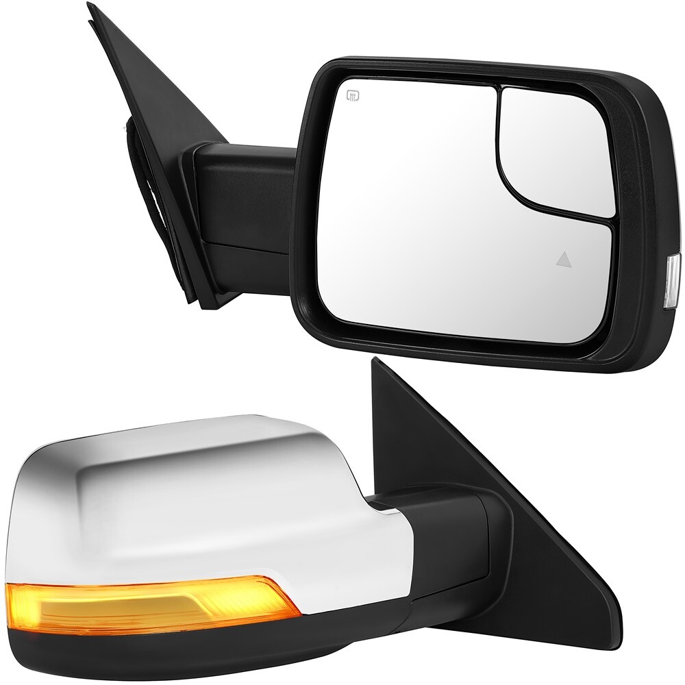 Chrome Pair Tow Mirrors For 19-22 Dodge Ram 1500 Turn Signal Puddle Lamp