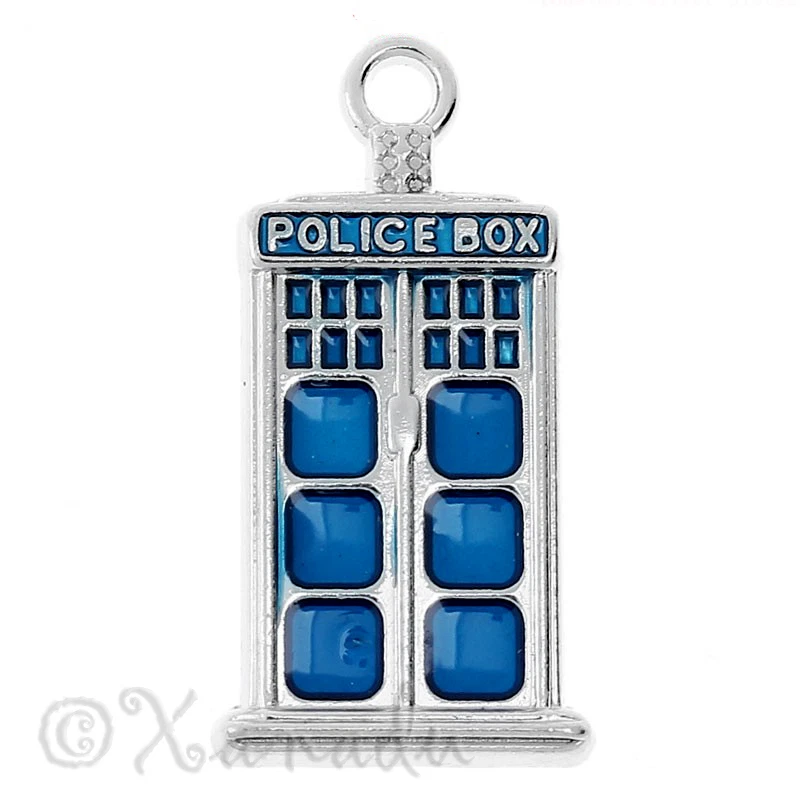 Доктор Кто синяя полицейская шкатулка ТАРДИС 27 мм эмалированные подвески C2009 - 2, 5 или 10 шт. - Изображение 3 из 4