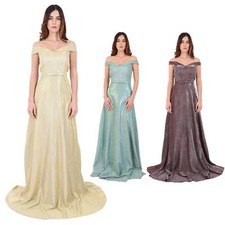 Abito Cerimonia Donna Lungo Glitter Vestito Scollo a Barca Elegante Damigella