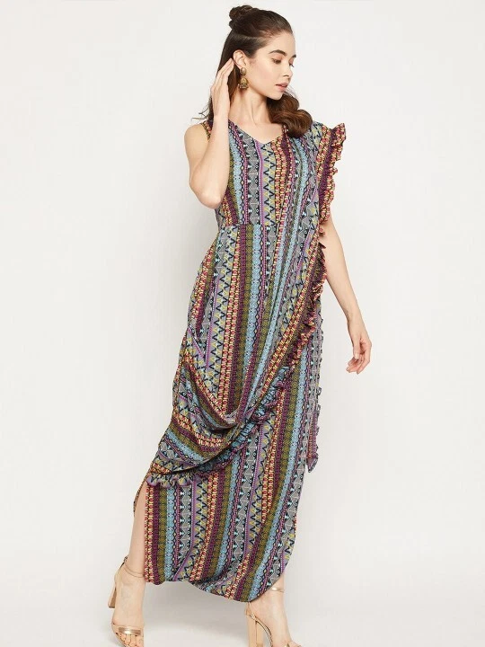 Macacão Dhoti estampado indiano com Dupatta feminino, vestido indo-ocidental - Imagem 4 de 4