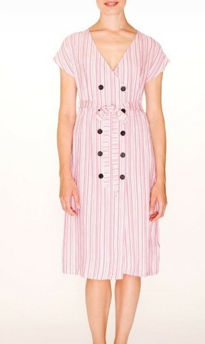 PEPALOVES Pink Stripes Buttoned Midi Dress , S - Picture 2 of 12
