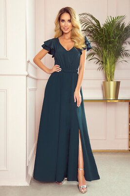 Numoco Kleid Maxikleid Abendkleid figurumspielend Chiffon Plissee Rüschen