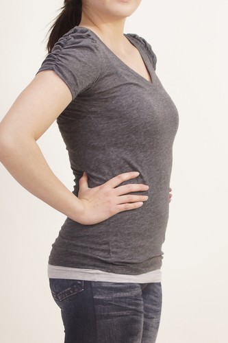 Women's Basic V-NECK Short Ruched Sleeve T-shirt Stretch Thin Tee 13 color 8604 - Picture 9 of 20