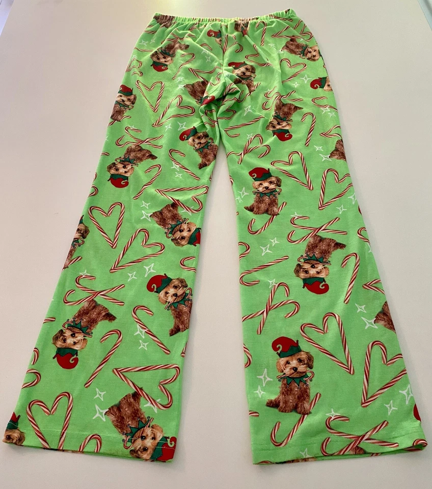 Pantalones de pijama de vacaciones Justice Girls talla 12 perro cachorro bastones de caramelo verde Navidad Foto 2 de 4