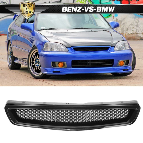 Fits 99-00 Honda Civic EK Type-R Front Hood Grille Mesh Unpainted Black ABS