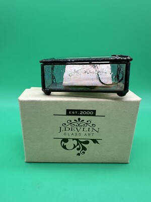 J. DEVLIN Glass Art Dragonfly Stained Textured Glass Metal Trim Trinket Box