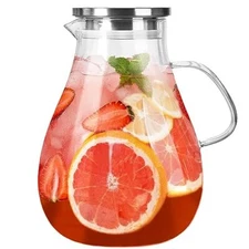 Glass Pitcher with Lid,1 Gallon Glass Water Pitcher Hot/Cold Water 1 gallon 